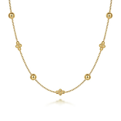 Beaded Station Necklace in 14K Yellow Gold