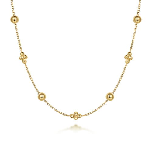 Beaded Station Necklace in 14K Yellow Gold