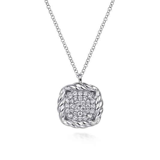 White Sapphire Rope Pendant Necklace in Sterling Silver