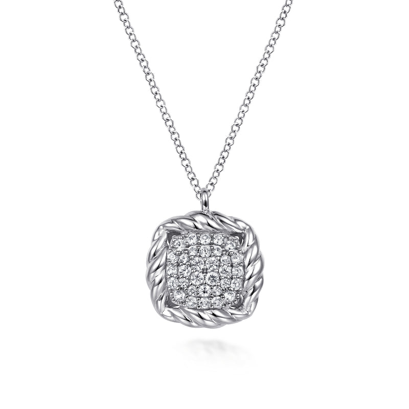 White Sapphire Rope Pendant Necklace in Sterling Silver