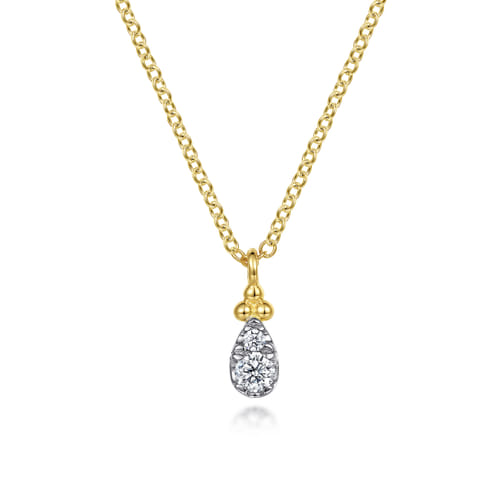Diamond Teardrop Necklace in 14K Two Tone Gold