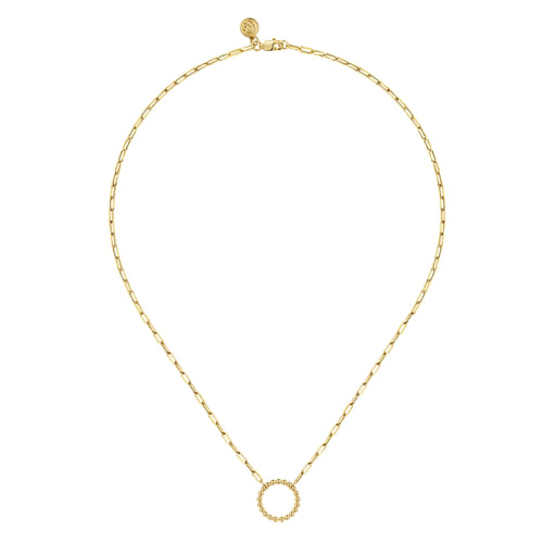 Beaded Circle Paperclip Necklace in 14K Yellow Gold