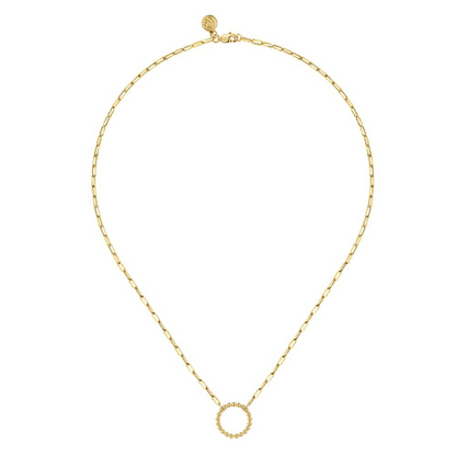 Beaded Circle Paperclip Necklace in 14K Yellow Gold