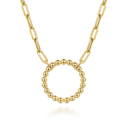 Beaded Circle Paperclip Necklace in 14K Yellow Gold