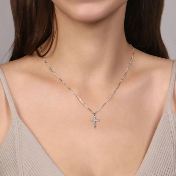 Diamond Cross Necklace in 14K White Gold