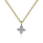 Diamond Flower Shape Pendant Necklace in 14K Two Tone Gold