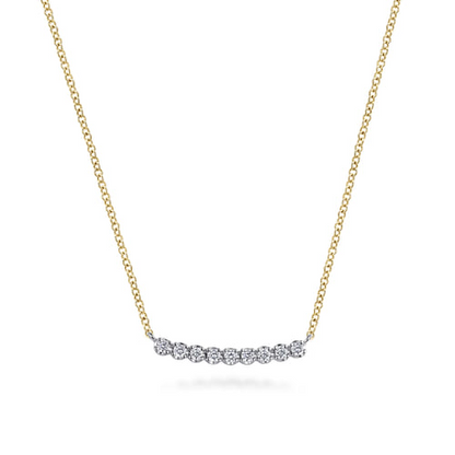 White Sapphire Bar Necklace in 14K Two Tone Gold