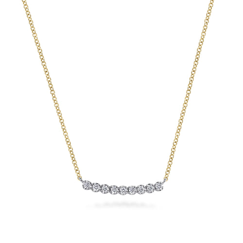 White Sapphire Bar Necklace in 14K Two Tone Gold