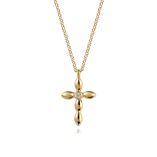 Diamond Cross Necklace in 14K Yellow Gold