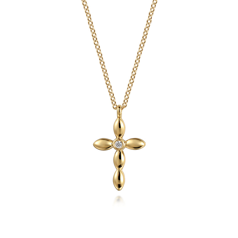 Diamond Cross Necklace in 14K Yellow Gold