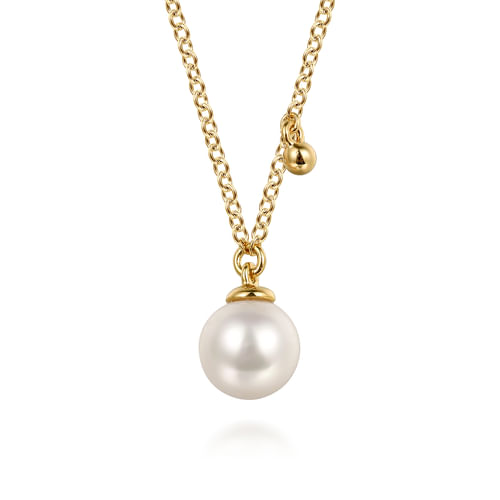 Freshwater Pearl Drop Necklace in 14K Yellow Gold