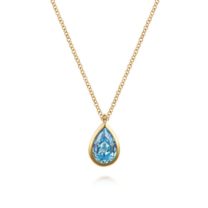 Blue Topaz Bezel Necklace in 14K Yellow Gold
