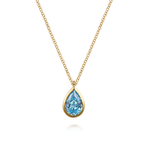 Blue Topaz Bezel Necklace in 14K Yellow Gold