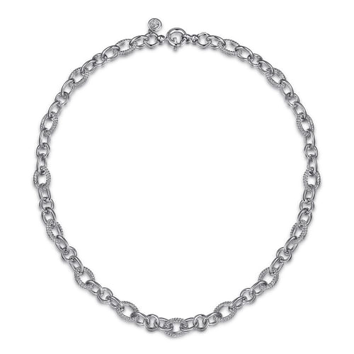 Textured Oval Link Chain Necklace in Sterling Silver