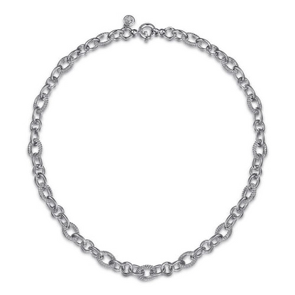 Textured Oval Link Chain Necklace in Sterling Silver
