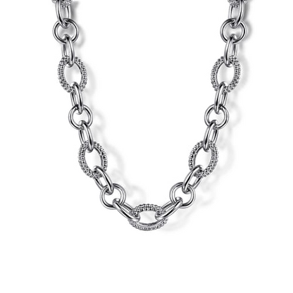 Textured Oval Link Chain Necklace in Sterling Silver