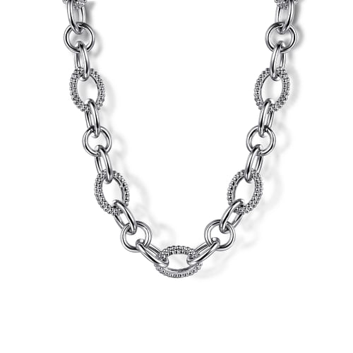Textured Oval Link Chain Necklace in Sterling Silver