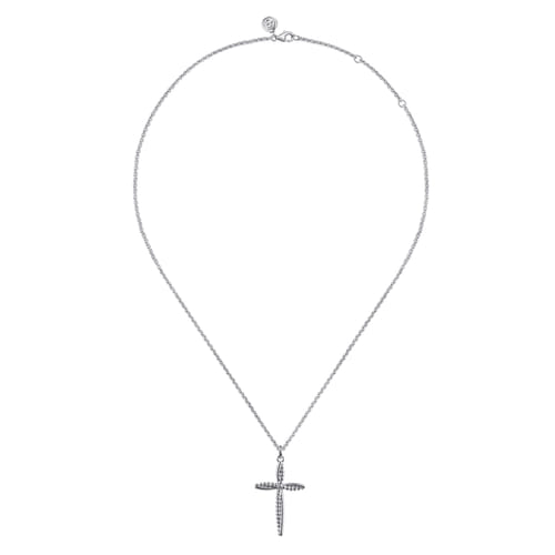 Beaded Twist Cross Necklace in Sterling Silver