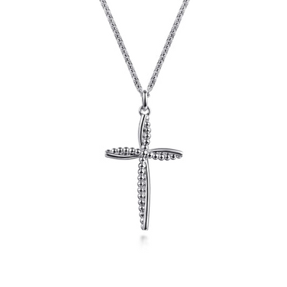 Beaded Twist Cross Necklace in Sterling Silver