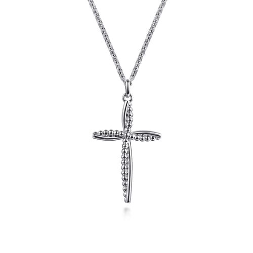 Beaded Twist Cross Necklace in Sterling Silver