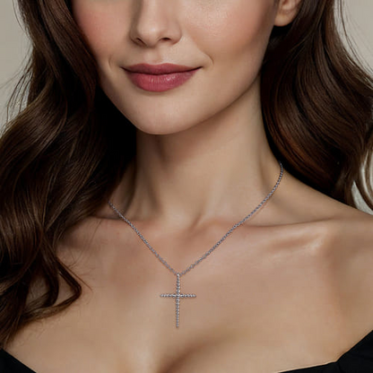 Beaded Cross Necklace in Sterling Silver