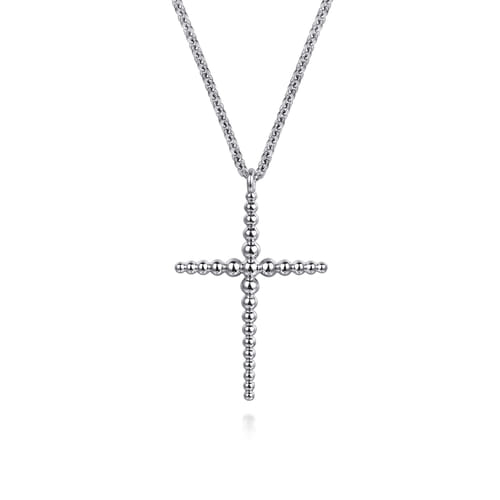 Beaded Cross Necklace in Sterling Silver