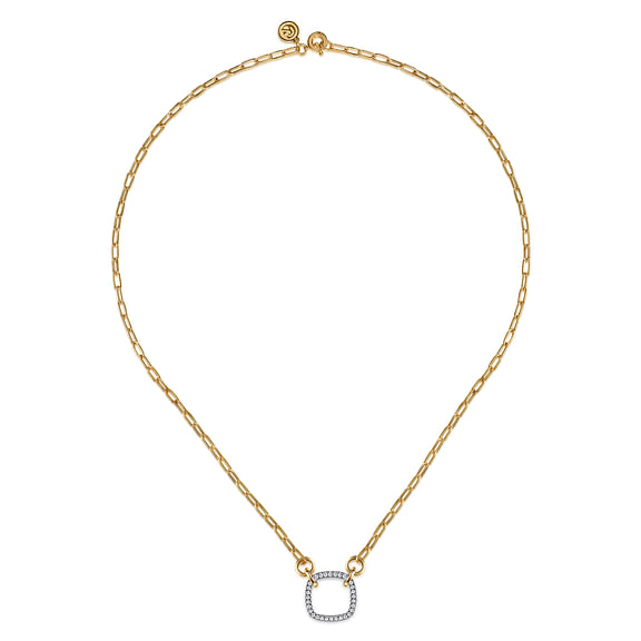 Diamond Pendant with Paperclip Chain in 14K Two Tone Gold