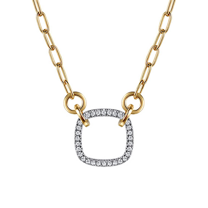 Diamond Pendant with Paperclip Chain in 14K Two Tone Gold