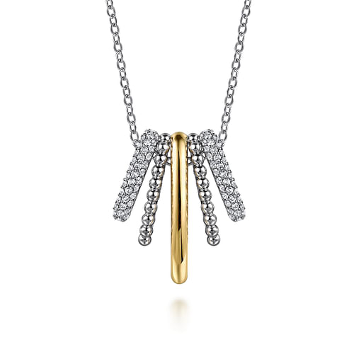 White Sapphire Multiple Row Pendant Necklace in 14K Yellow Gold & Sterling Silver