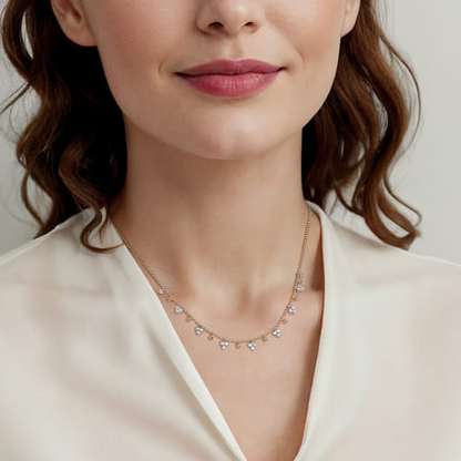 Diamond Droplet Necklace in 14K Two Tone Gold