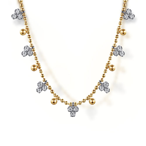 Diamond Droplet Necklace in 14K Two Tone Gold