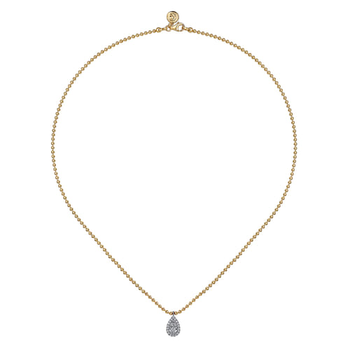 Diamond Teardrop Beaded Necklace in 14K Two Tone Gold