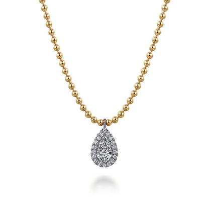 Diamond Teardrop Beaded Necklace in 14K Two Tone Gold