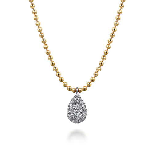 Diamond Teardrop Beaded Necklace in 14K Two Tone Gold