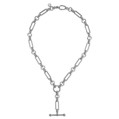 White Sapphire Lariat Link Necklace in Sterling Silver