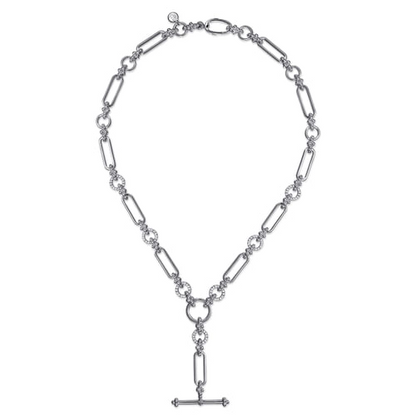White Sapphire Lariat Link Necklace in Sterling Silver