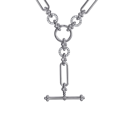 White Sapphire Lariat Link Necklace in Sterling Silver
