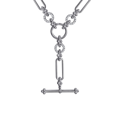White Sapphire Lariat Link Necklace in Sterling Silver