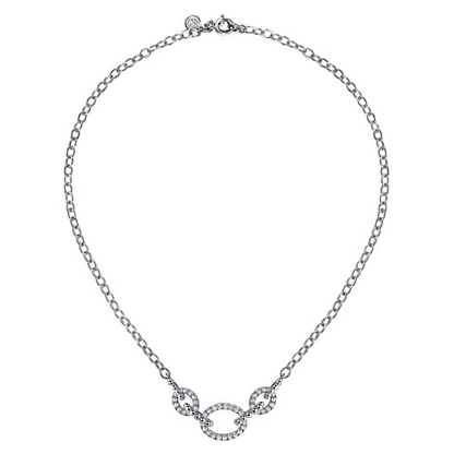 White Sapphire Link Chain Necklace in Sterling Silver