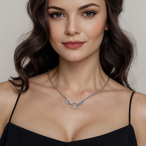 White Sapphire Link Chain Necklace in Sterling Silver