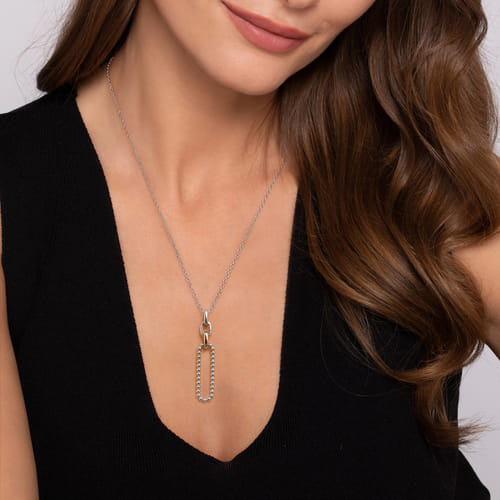 Beaded Link Necklace in 14K Yellow Gold & Sterling SIlver