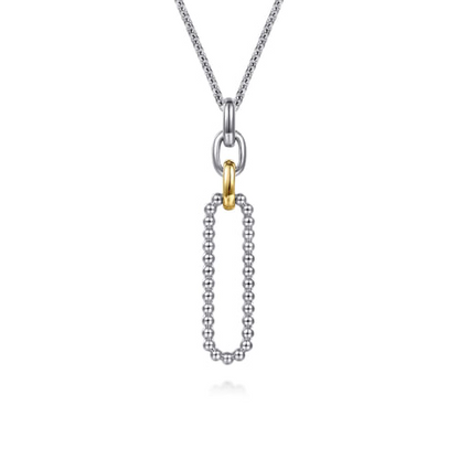 Beaded Link Necklace in 14K Yellow Gold & Sterling SIlver
