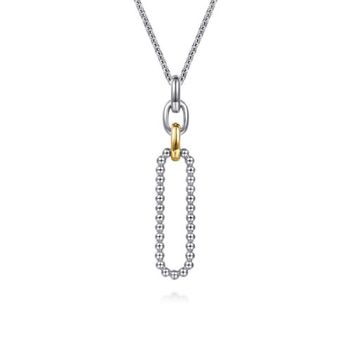 Beaded Link Necklace in 14K Yellow Gold & Sterling SIlver