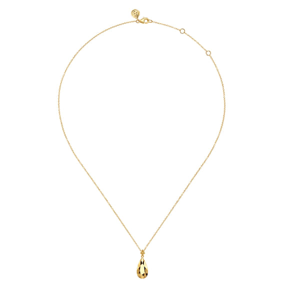 Teardrop Textured Necklace in 14K Yellow Gold