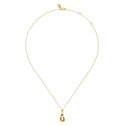 Teardrop Textured Necklace in 14K Yellow Gold