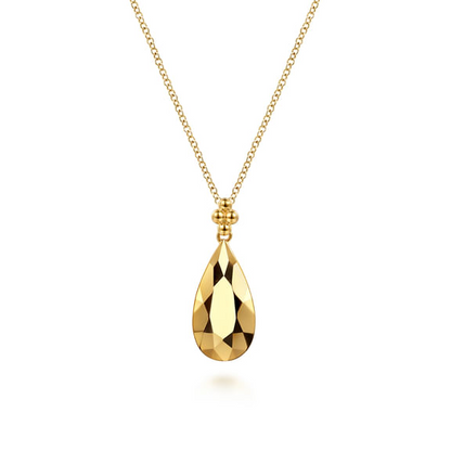 Teardrop Textured Necklace in 14K Yellow Gold