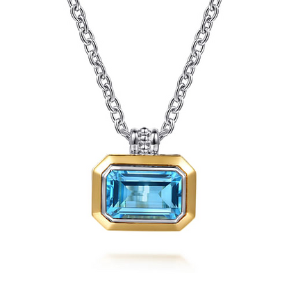 Blue Topaz Pendant Necklace in Sterling Silver and Yellow Gold
