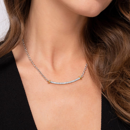 White Sapphire Bar Necklace in 14K Yellow Gold & Sterling SIlver