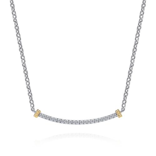 White Sapphire Bar Necklace in 14K Yellow Gold & Sterling SIlver