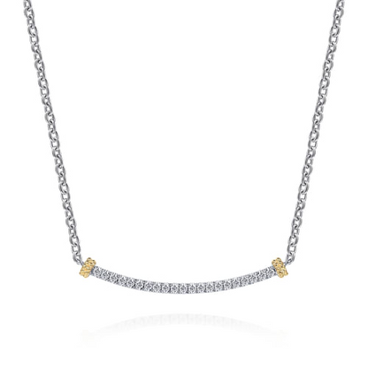 White Sapphire Bar Necklace in 14K Yellow Gold & Sterling SIlver